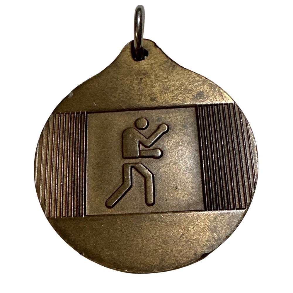 Vintage Montreal 1976 Olympics Boxing Pictogram Pendant Bronze Tone Charm 32mm